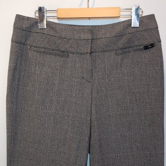Express Editor Flare Leg Pants Houndstooth Plaid Womens Size 6 Grey Trousers - Picture 2 of 15